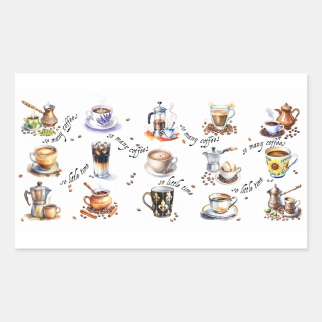 Pegatina Rectangular Tantos cafés, tan poco tiempo (Anverso)