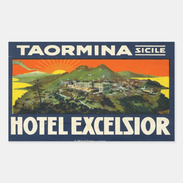 Pegatina Rectangular Taorimina Sicily Hotel Excelsior (Anverso)