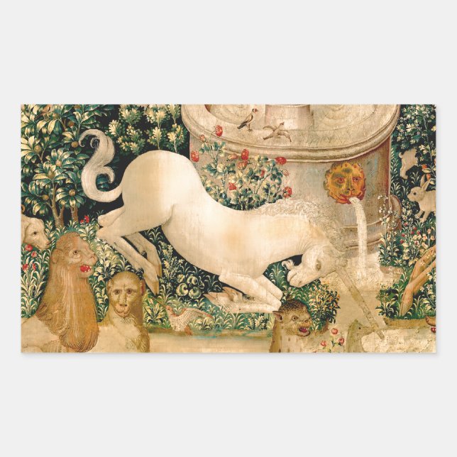 Pegatina Rectangular Tapices de unicornio encontradas míticas (Anverso)