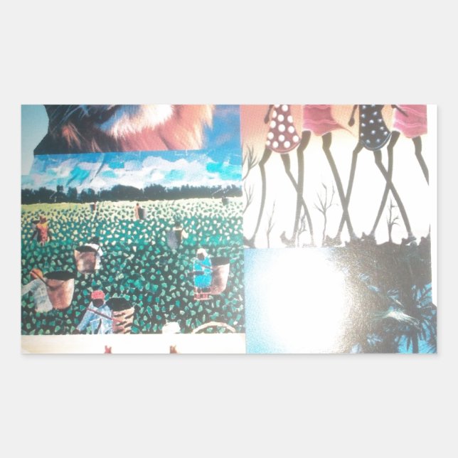 Pegatina Rectangular Tapiz keniano: Vida silvestre, cultura y playa cos (Anverso)