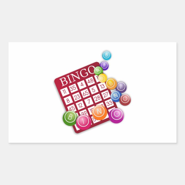 Pegatina Rectangular Tarjeta BINGO con bolas BINGO (Anverso)