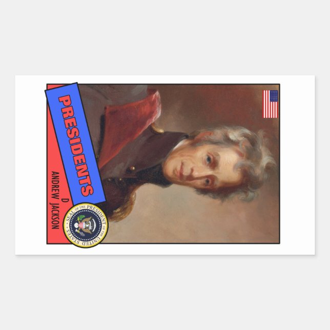 Pegatina Rectangular Tarjeta de béisbol de Andrew Jackson (Anverso)