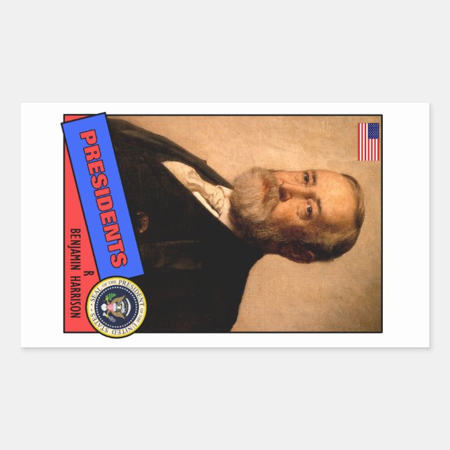 Pegatina Rectangular Tarjeta de béisbol de Benjamin Harrison (Anverso)