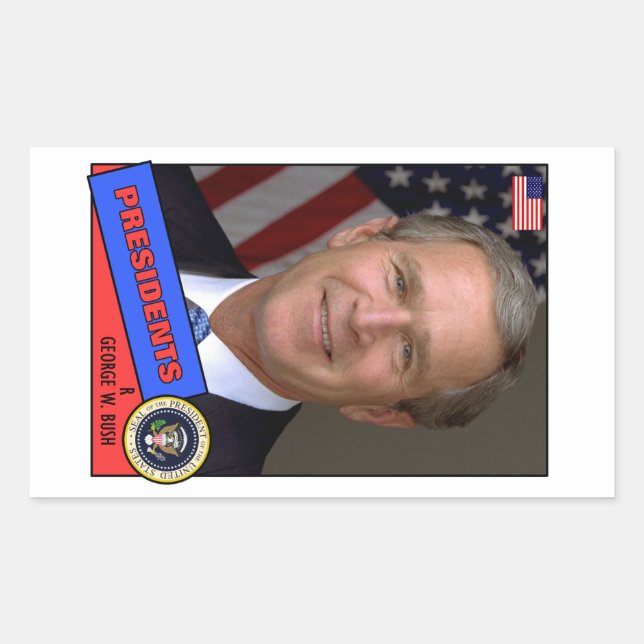 Pegatina Rectangular Tarjeta de béisbol de George W. Bush (Anverso)