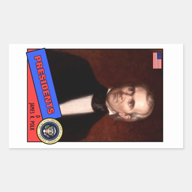 Pegatina Rectangular Tarjeta de béisbol de James K. Polk (Anverso)