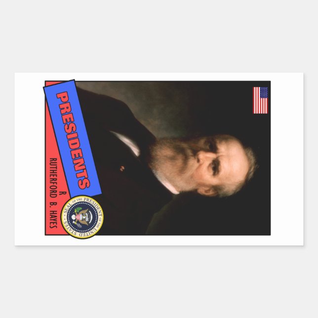 Pegatina Rectangular Tarjeta de béisbol de Rutherford B. Hayes (Anverso)