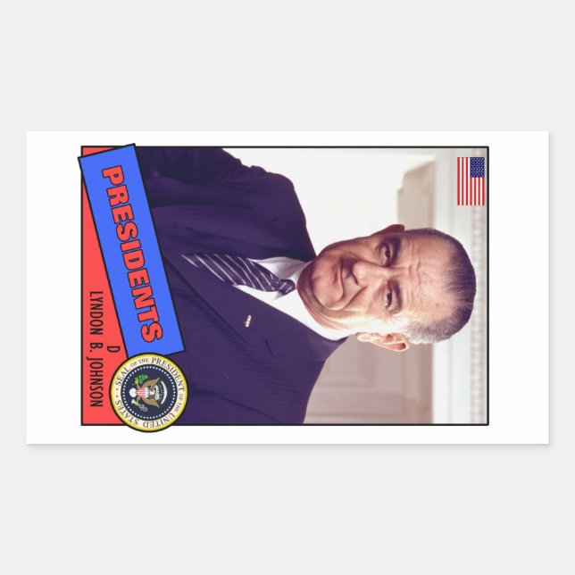 Pegatina Rectangular Tarjeta de béisbol Lyndon B. Johnson (Anverso)