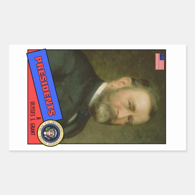 Pegatina Rectangular Tarjeta de béisbol Ulysses S. Grant (Anverso)