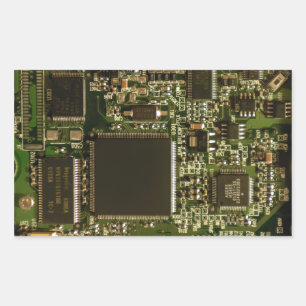 Pegatina Rectangular Tarjeta de Circuito Verde Macro   Foto de PCB