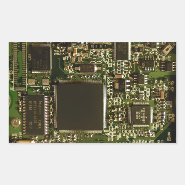 Pegatina Rectangular Tarjeta de Circuito Verde Macro | Foto de PCB (Anverso)