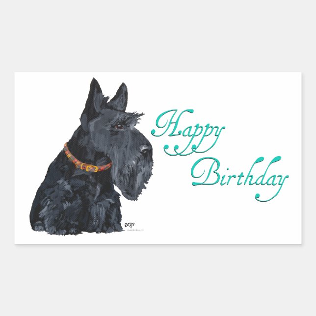 Pegatina Rectangular Tarjeta de cumpleaños para Terrier Escocés (Anverso)