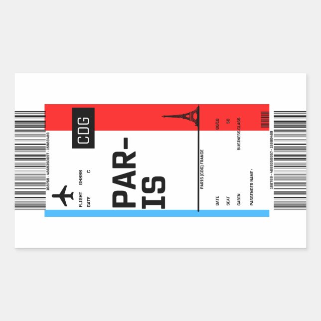 Pegatina Rectangular Tarjeta de embarque a París (Anverso)