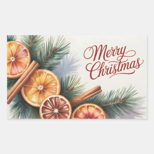 Pegatina Rectangular Tarjeta de Felicitación de Navidad con Naranjas en