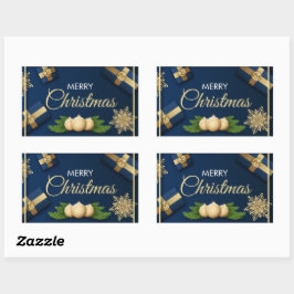 Pegatina Rectangular Tarjeta de Navidades Golden Snowflakes, Feliz Navi