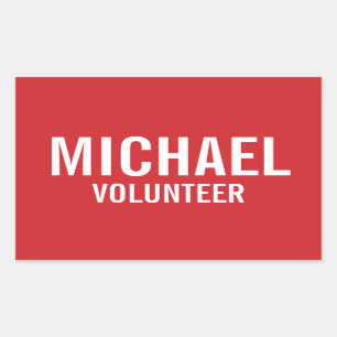 Pegatina Rectangular Tarjeta de voluntario rojo con nombre personalizad