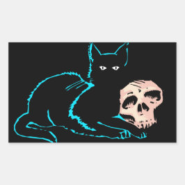 Pegatina Rectangular Tarjeta en blanco de Halloween para gato y cráneo 