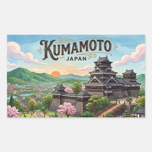 Pegatina Rectangular Tarjeta postal de Kumamoto (Anverso)