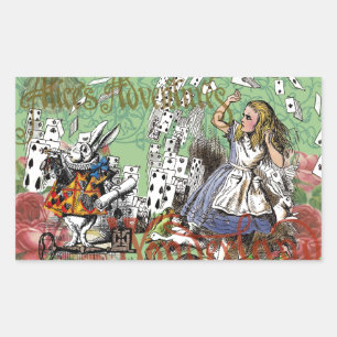 Pegatina Rectangular tarjetas alice conejo de sombrerero de wonderland