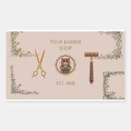 Pegatina Rectangular Tarjetas de Presentación de Barberías Clásicas