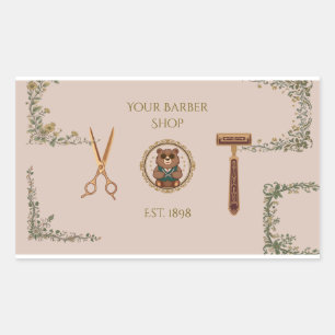 Pegatina Rectangular Tarjetas de Presentación de Barberías Clásicas