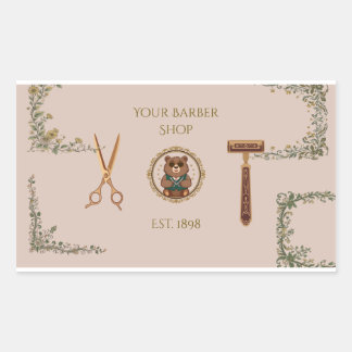 Pegatina Rectangular Tarjetas de Presentación de Barberías Clásicas