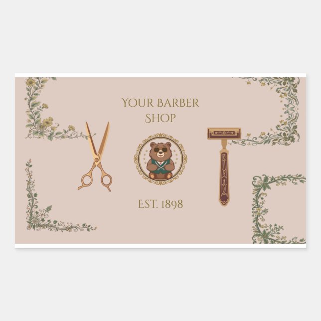 Pegatina Rectangular Tarjetas de Presentación de Barberías Clásicas (Anverso)