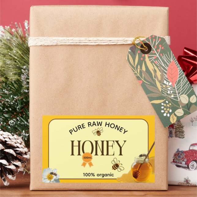 Pegatina Rectangular Tarros de Miel Abejas Colmena Apicultura (Vacaciones)