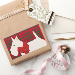 Pegatina Rectangular Tartan Terrier Escocés Blanco