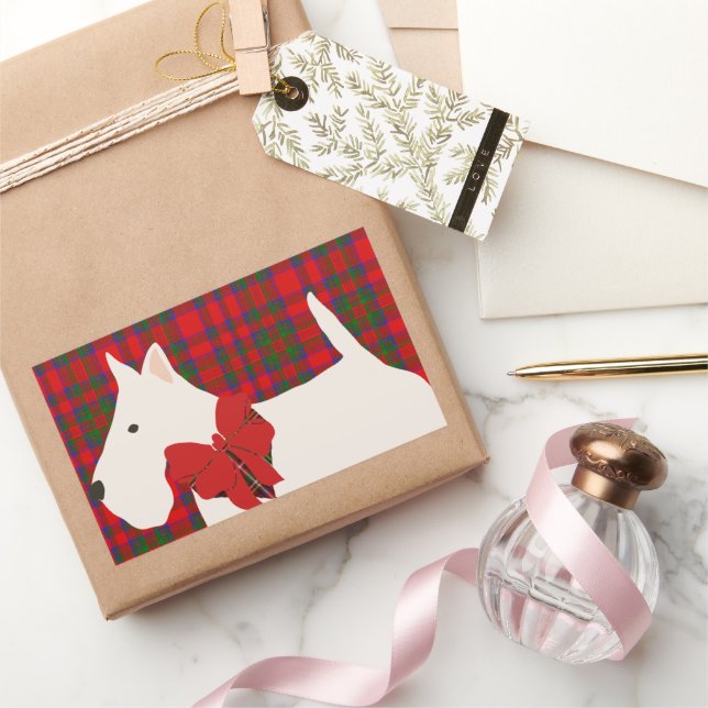 Pegatina Rectangular Tartan Terrier Escocés Blanco (Regalar)