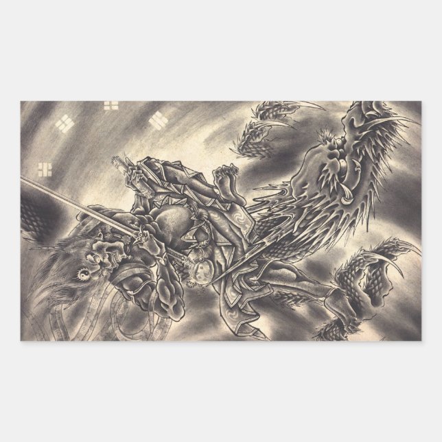 Pegatina Rectangular Tatuaje de dragón demonio japonés clásico de Guay (Anverso)