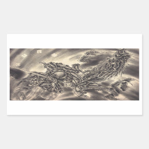 Pegatina Rectangular Tatuaje de dragón demonio japonés clásico de Guay