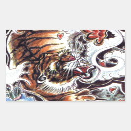 Pegatina Rectangular Tatuaje del tigre japonés