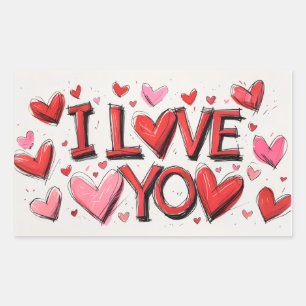 Pegatina Rectangular Te Amo Con Muchos Corazones