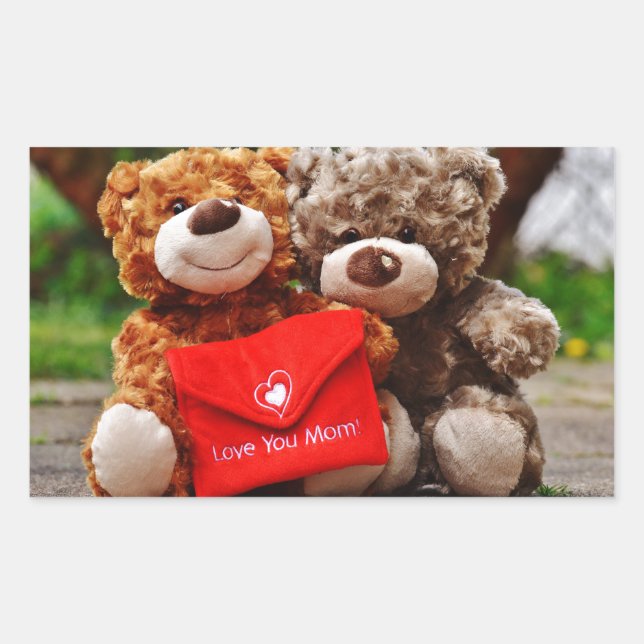 Pegatina Rectangular TE AMO MAMÁ - Osos de peluche y cariñosos (Anverso)