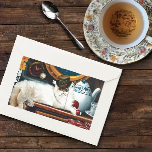 Pegatina Rectangular Té de gato submarino Steampunk