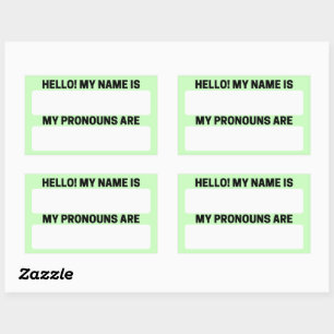 Pegatina Rectangular Tea Green Name & Pronoun Labs