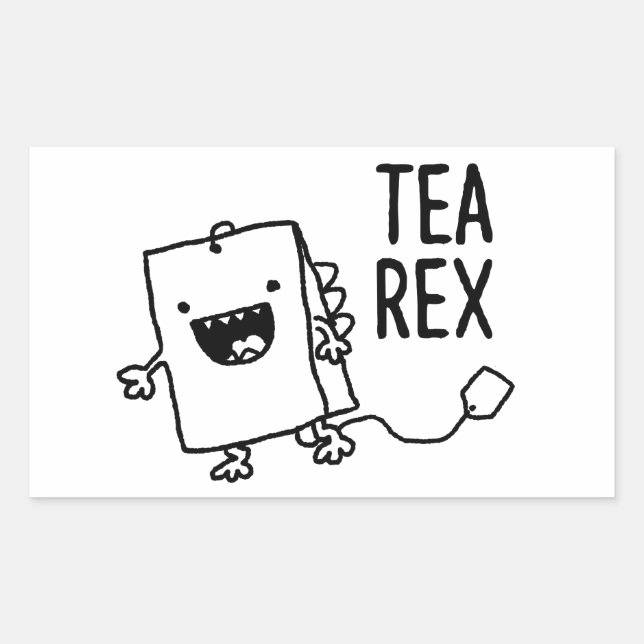 Pegatina Rectangular Tea Rex Tea Bag Funny Pun Personalizado (Anverso)