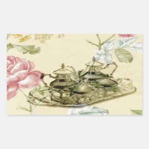 Pegatina Rectangular Teacup Teapot Paris Tea Fiesta