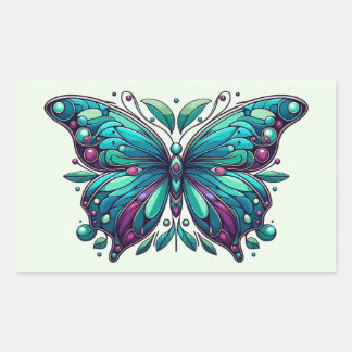 Pegatina Rectangular Teal & Purple Butterfly 4