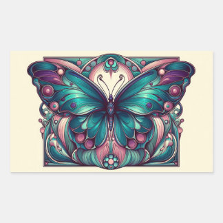 Pegatina Rectangular Teal & Purple Butterfly 5