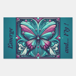 Pegatina Rectangular Teal & Purple Butterfly Square
