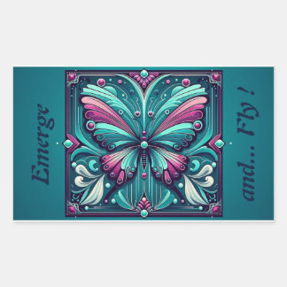 Pegatina Rectangular Teal & Purple Butterfly Square