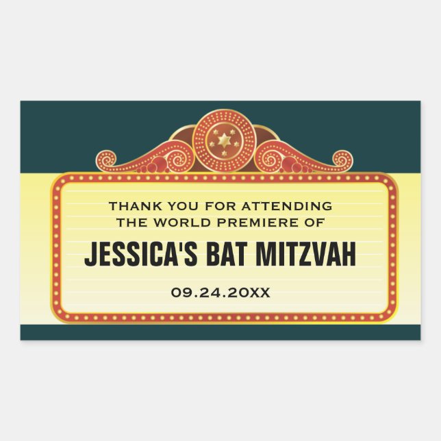 Pegatina Rectangular Teatro Marquee Bar Bat Mitzvah (Anverso)