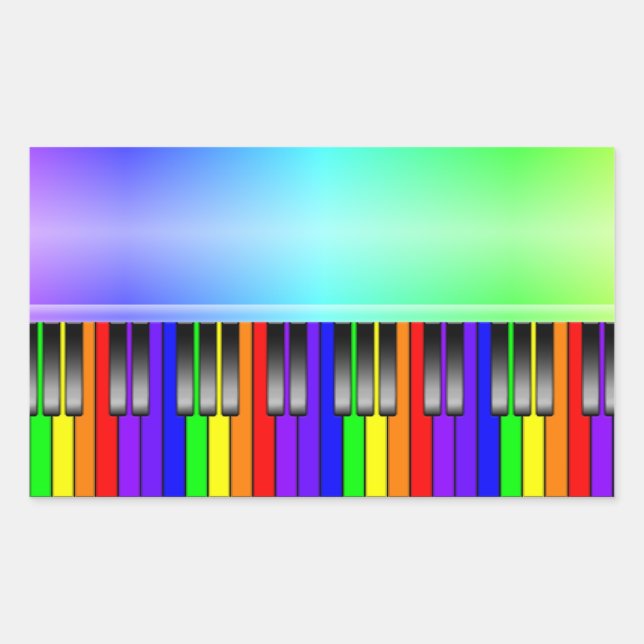 Pegatina Rectangular Teclado de piano arco iris (Anverso)