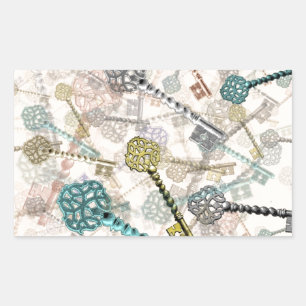 Pegatina Rectangular Teclas vintage chic de Shabby impresas, sutiles, c