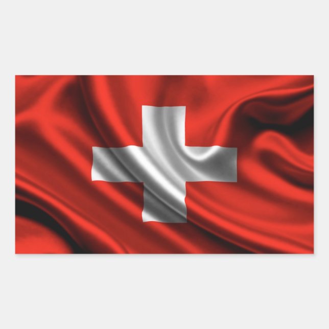 Pegatina Rectangular Tela de bandera de Suiza (Anverso)