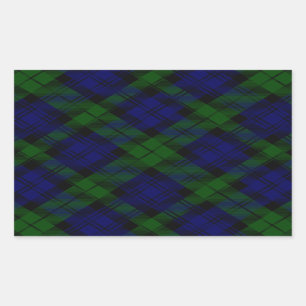 Pegatina Rectangular Tela escocesa negra del verde azul del tartán del