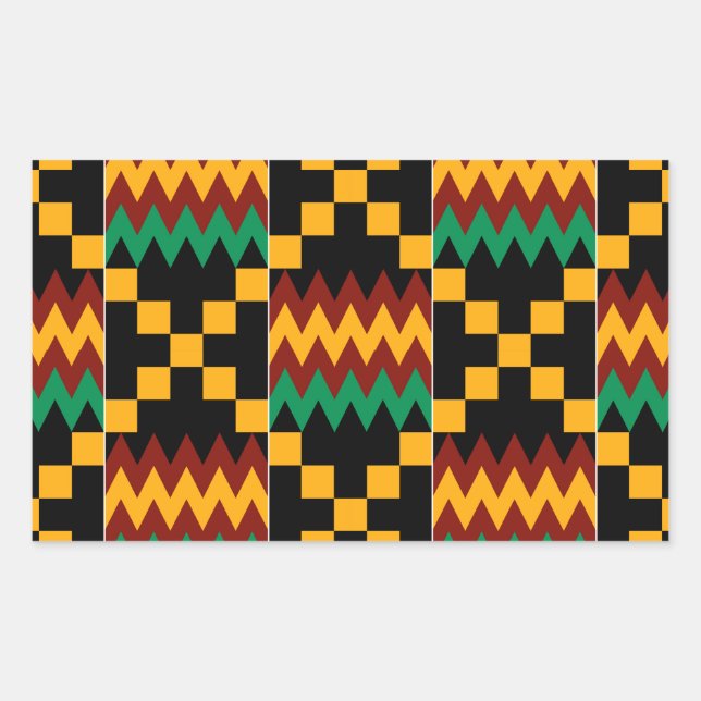 Pegatina Rectangular Tela Kente Negra, Verde, Roja y Amarilla (Anverso)