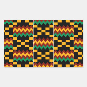 Pegatina Rectangular Tela Kente Negra, Verde, Roja y Amarilla