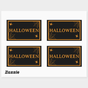 Pegatina Rectangular Telaraña Negra Naranja Palabra de Halloween